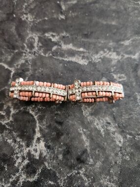 Pink Beaded Crystal Cross Bracelet - Women Jewelry